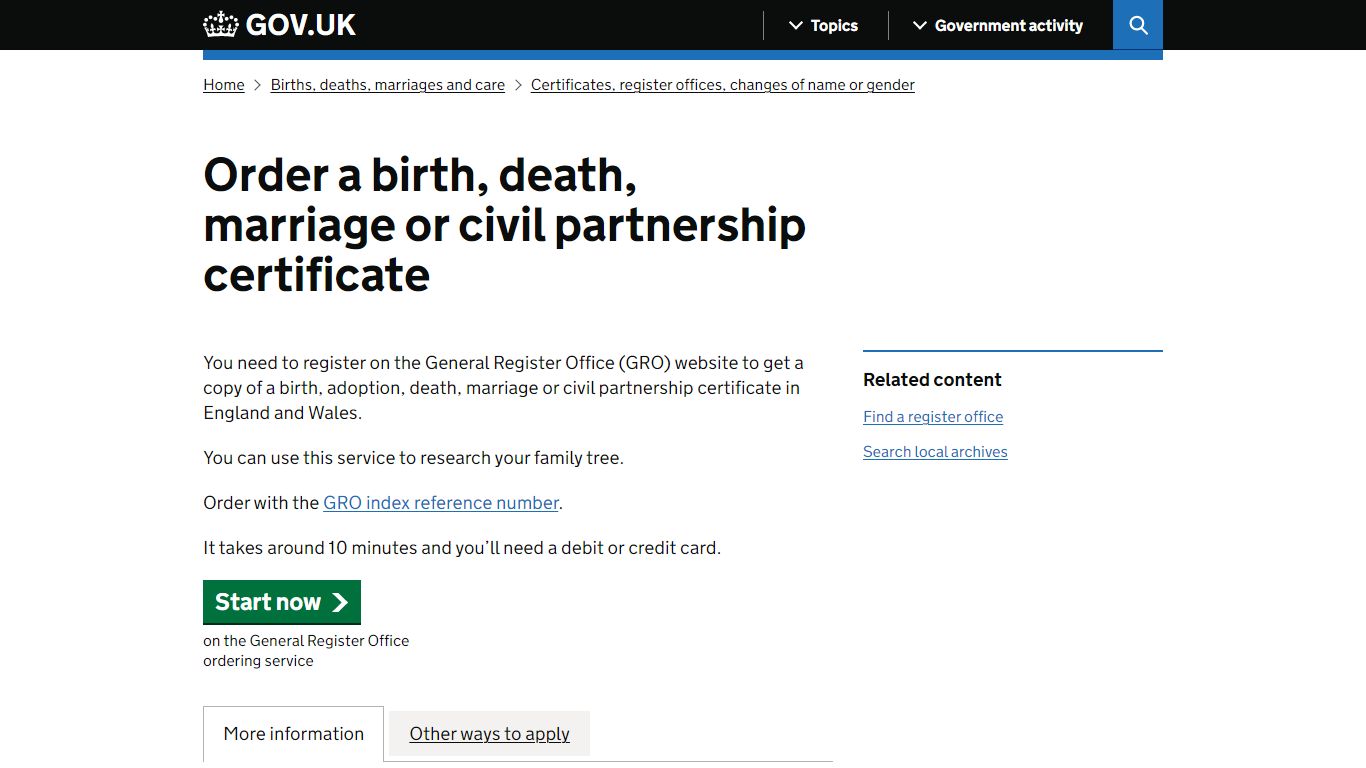 Order a birth, death, marriage or civil partnership certificate - GOV.UK